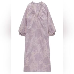 Zara Lilac Floral Print Loose Fit Cotton Midi Dress size M Bloggers Fave